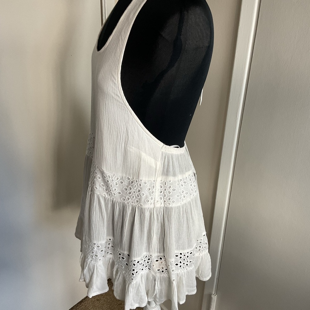 White Eyelet Halter Top Women Sleeveless Summer Boho Chic Festival Airy L - Picture 4 of 6